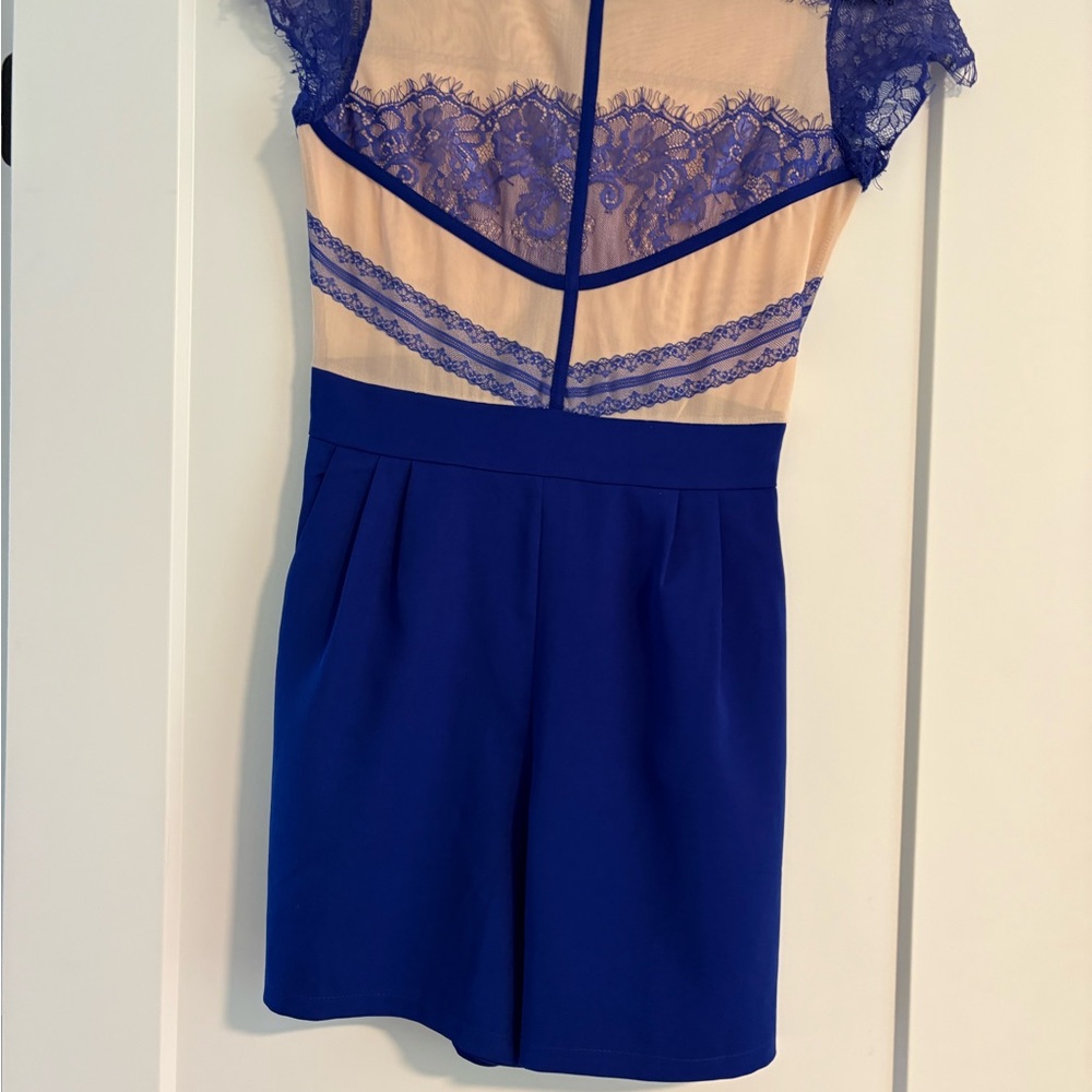 Boohoo Blue and Cream Lace Mini Dress